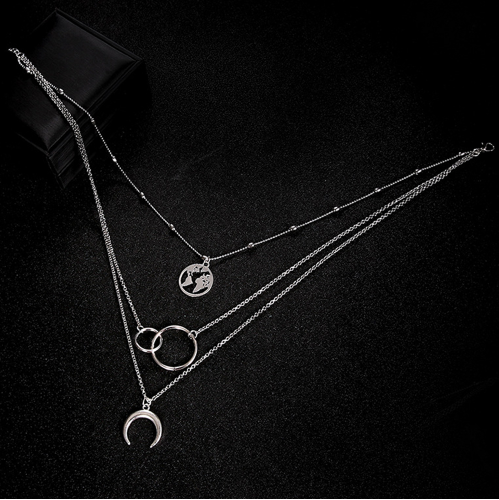 Fashionable Multilayer Boho Moon Map Necklace - Product view 5 Multilayer boho moon map necklace with matching ring - Product view 5