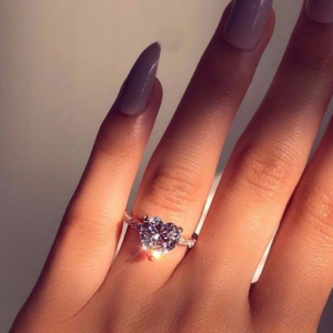Heart-shaped artificial gemstone ring with white gold-color finish - Main product view