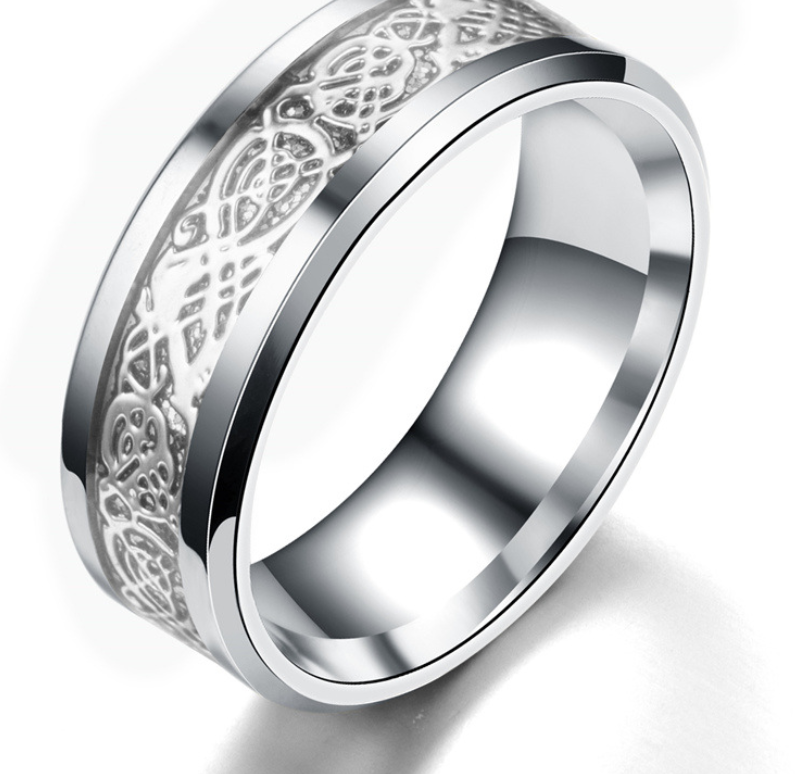 Men's stainless steel dragon pattern ring in silver or gold-tone style - Product view 9