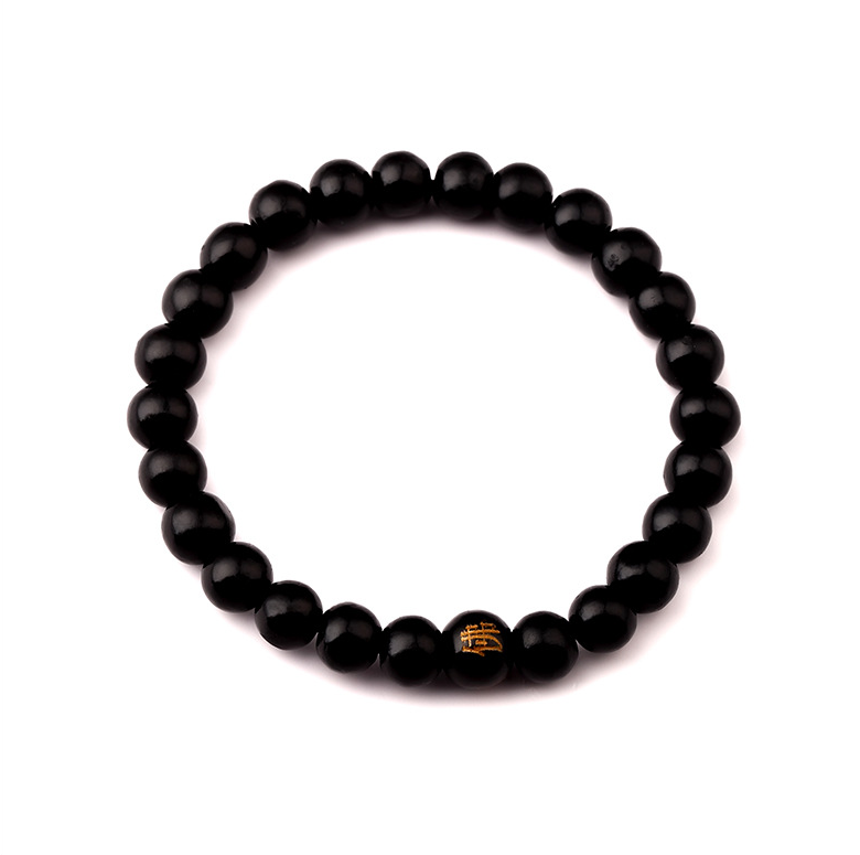 Natural wooden beaded Root Chakra bracelet with Buddha-inspired styling - Product view 2