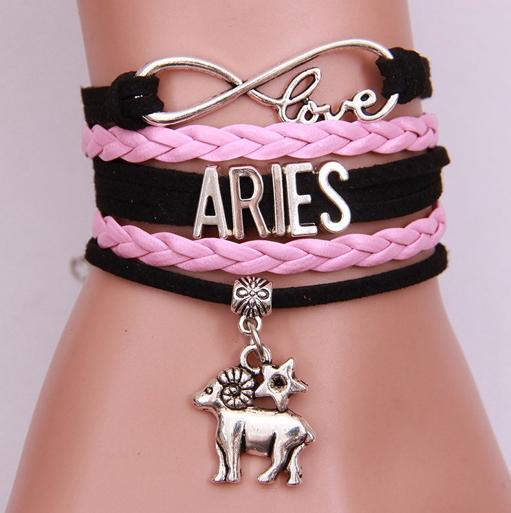 12 zodiac constellation bracelet with alloy charm and rope band - Product view 8