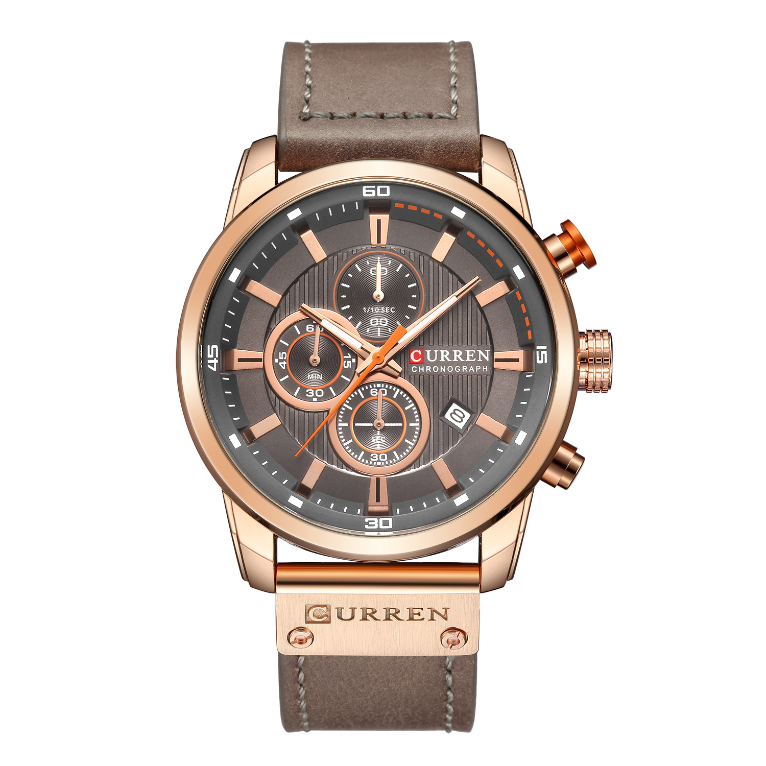 Men’s quartz chronograph sport watch with leather-style strap - Product view 9