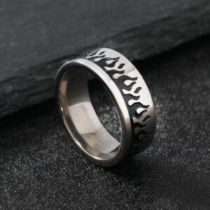 Flame pattern stainless steel ring in red and black - Main product view