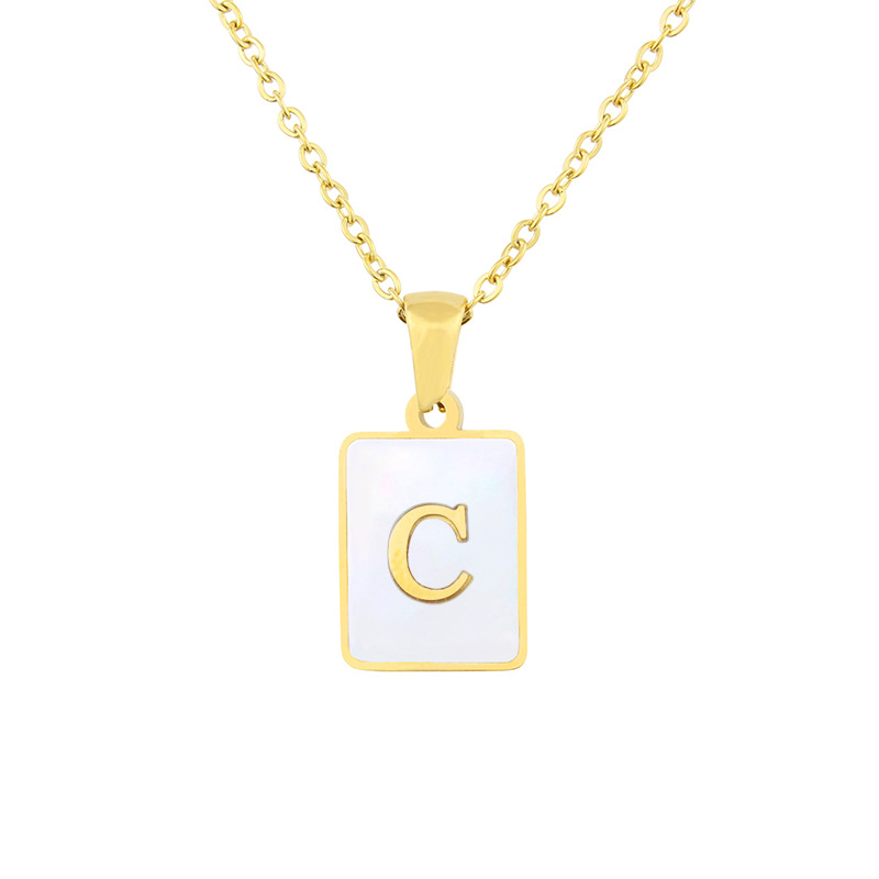 Square titanium steel letter pendant necklace - Product view 4