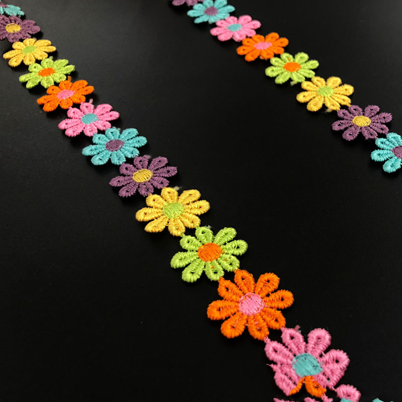 Colorful daisy flower lace ribbon trim for sewing and DIY crafts - Main product view