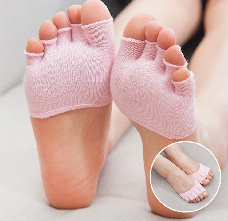 Cotton open-toe five-finger forefoot half socks in black, white, skin tone, and pink - Product view 2