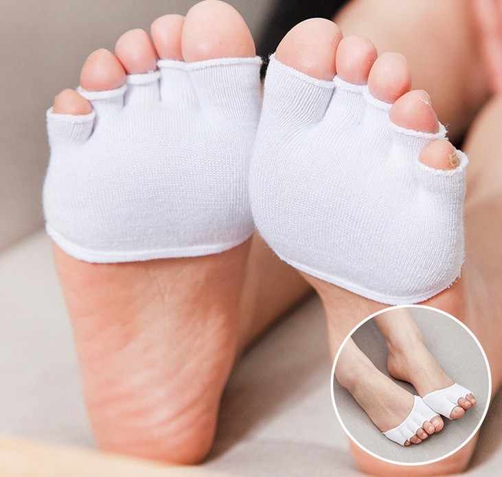 Cotton open-toe five-finger forefoot half socks in black, white, skin tone, and pink - Product view 3