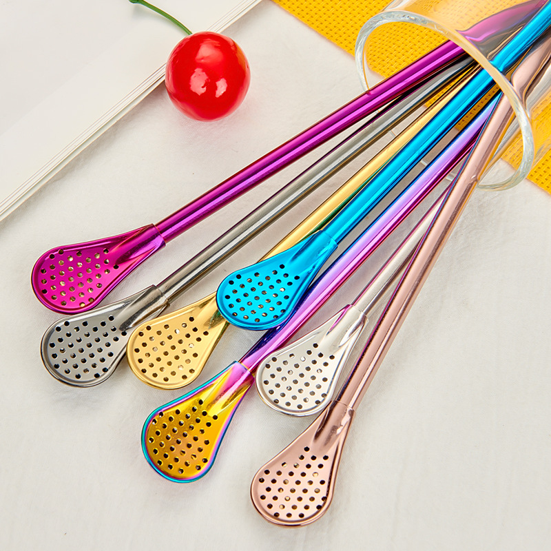 18 cm stainless steel stirring spoon with integrated filter straw - Product view 8
