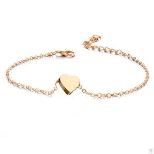 Crochet-style alloy anklet with heart and bead details in a gold or silver finish - Main product view
