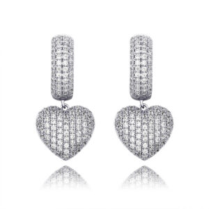 Personalized shiny full-zircon love-motif earrings in a gold-plated finish - Main product view
