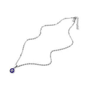 Black devil’s eye pendant necklace with geometric eye charm and wax rope-style chain - Main product view