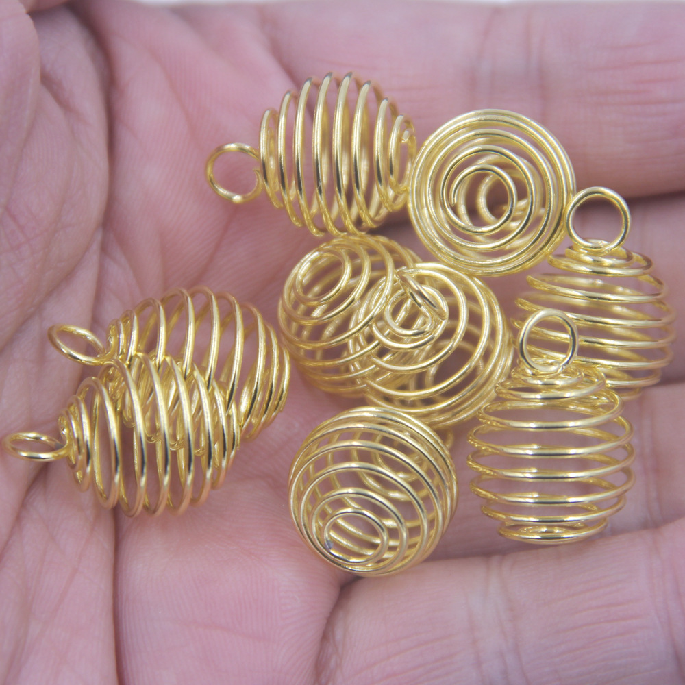 Lantern Spring Spiral Bead Cages Pendants Silver Gold - Main product view