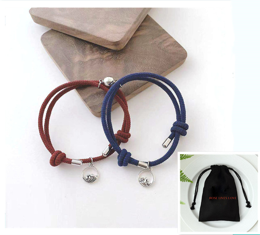 Hand-woven matching lovers bracelet set with two adjustable bracelets - Product view 1