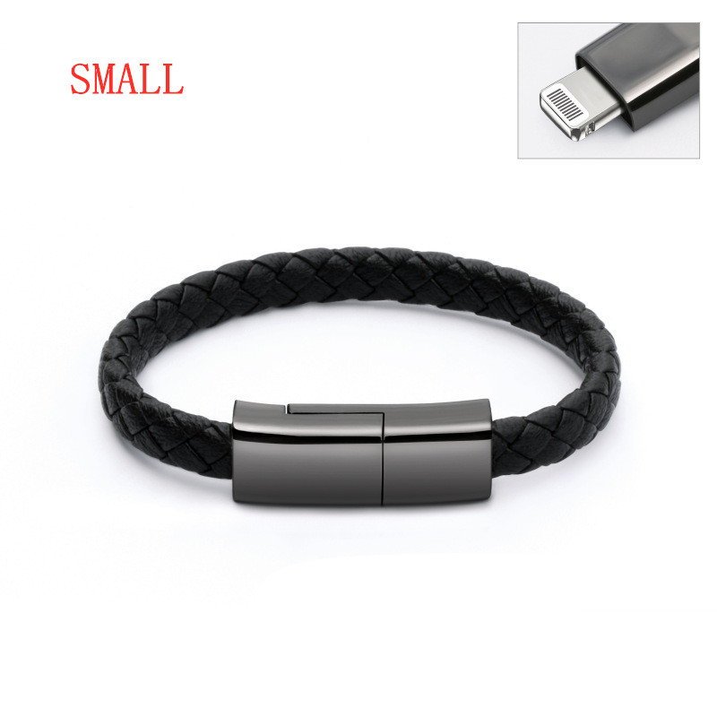 Black flat-wire USB charging cable bracelet with connector options - Product view 1