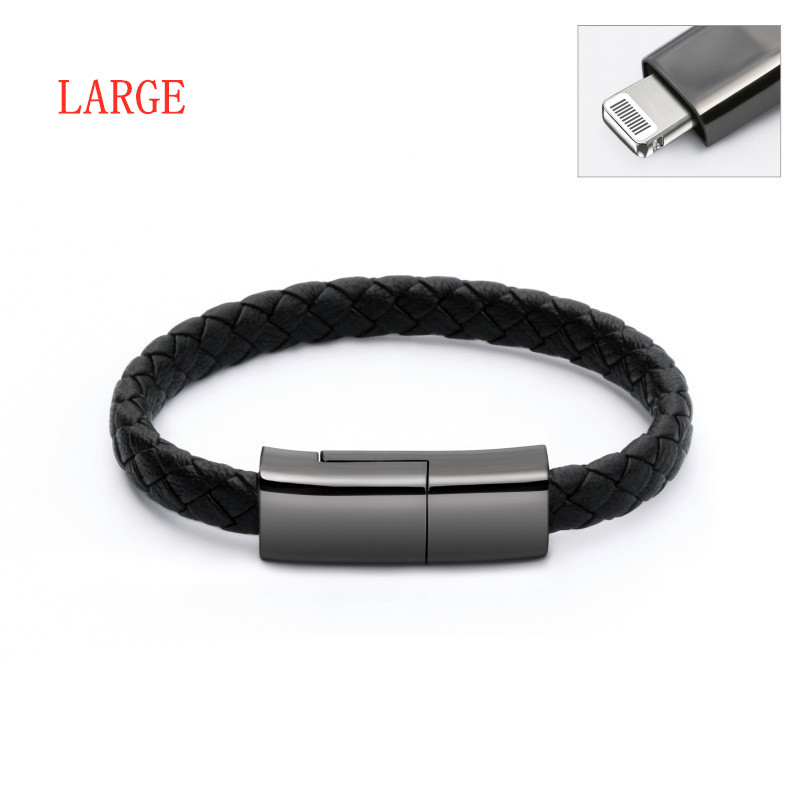 Black flat-wire USB charging cable bracelet with connector options - Product view 3