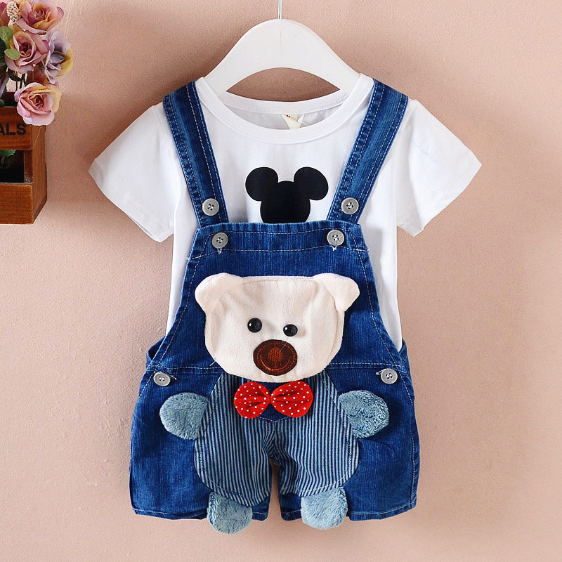 Baby and toddler cotton overall shorts with cartoon animal design - Product view 1