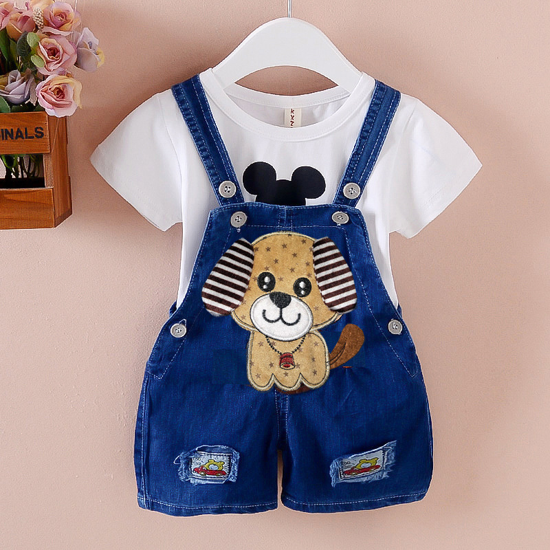 Baby and toddler cotton overall shorts with cartoon animal design - Product view 3