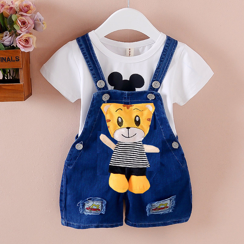 Baby and toddler cotton overall shorts with cartoon animal design - Product view 11