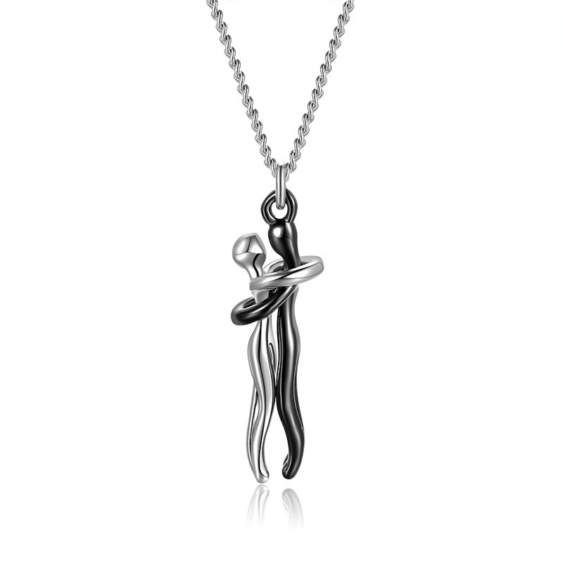 Affectionate hug pendant necklace with snake bone chain - Product view 5