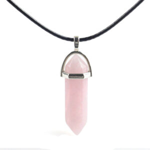 Faceted hexagonal crystal stone pendant necklace on a wax cord - Main product view