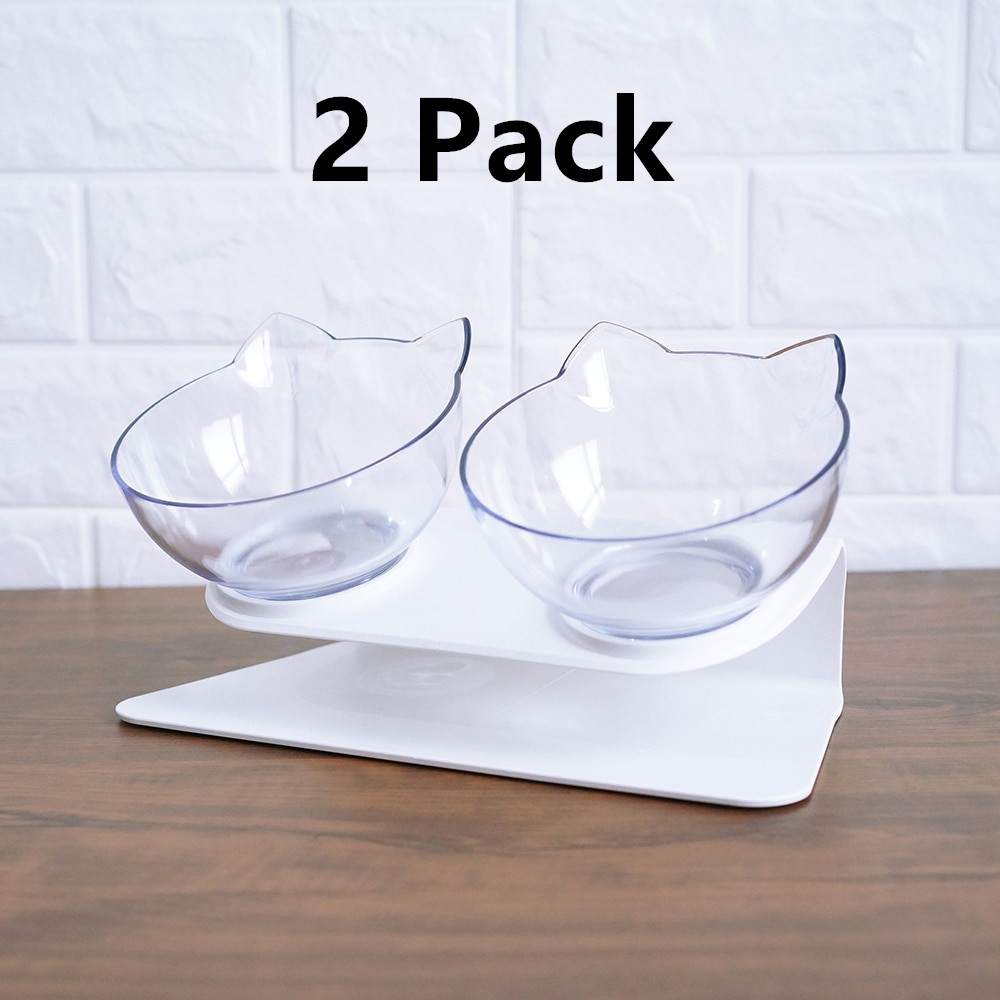Elevated transparent double cat food bowl with 15-degree tilted opening and anti-skid base - Product view 13