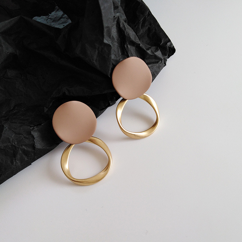 Women’s vintage matte brown geometric teardrop earrings with S925 silver needle studs - Product view 6