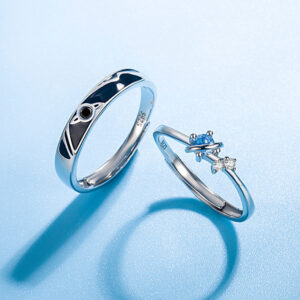 Geometric 925 sterling silver couple rings for men and women - Main product view