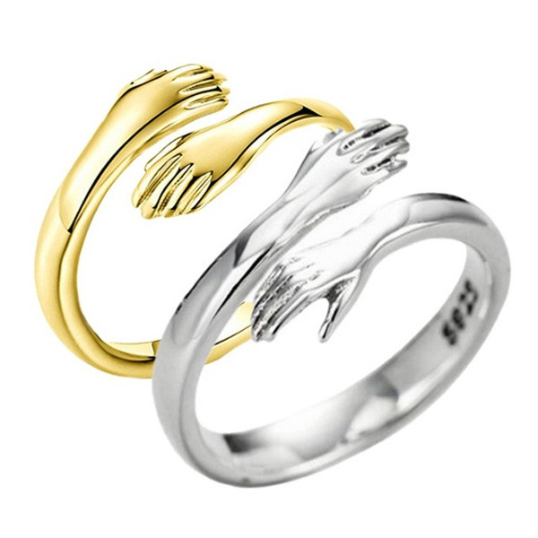 Adjustable hands-hug geometric ring in gold or silver - Main product view