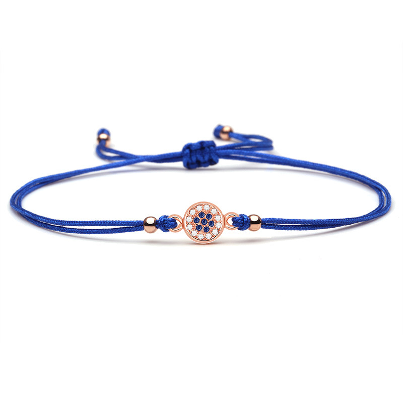 Unisex copper evil eye bracelet with red string and rhinestone geometric detailing - Product view 1