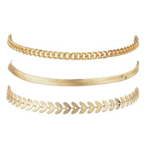 Women's gold-tone flat snake chain anklet with geometric styling - Main product view