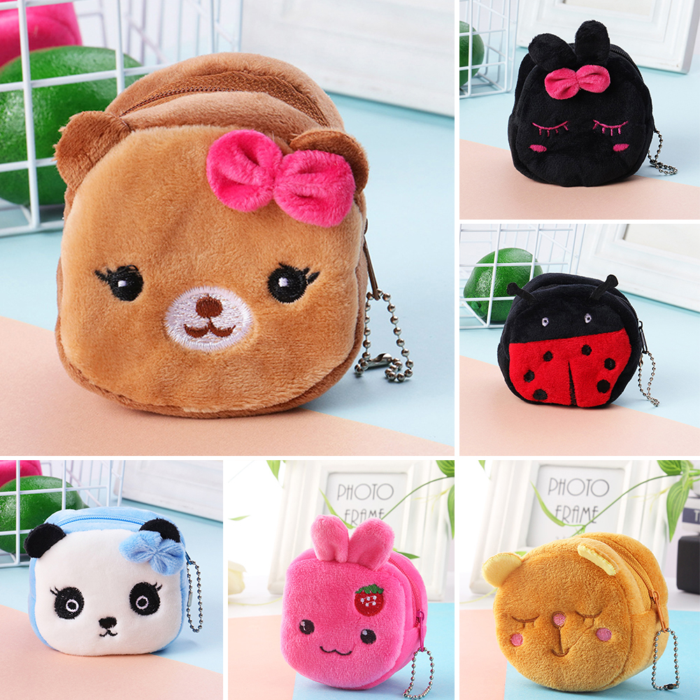 Cartoon Cute Animal Pattern Plush Cube Ladies Small Zipper Coin Purse - Main product view