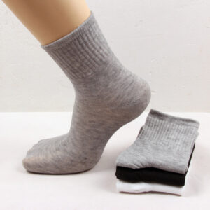 Unisex medium-thickness mid-calf sports socks in grey, white, and black - Main product view