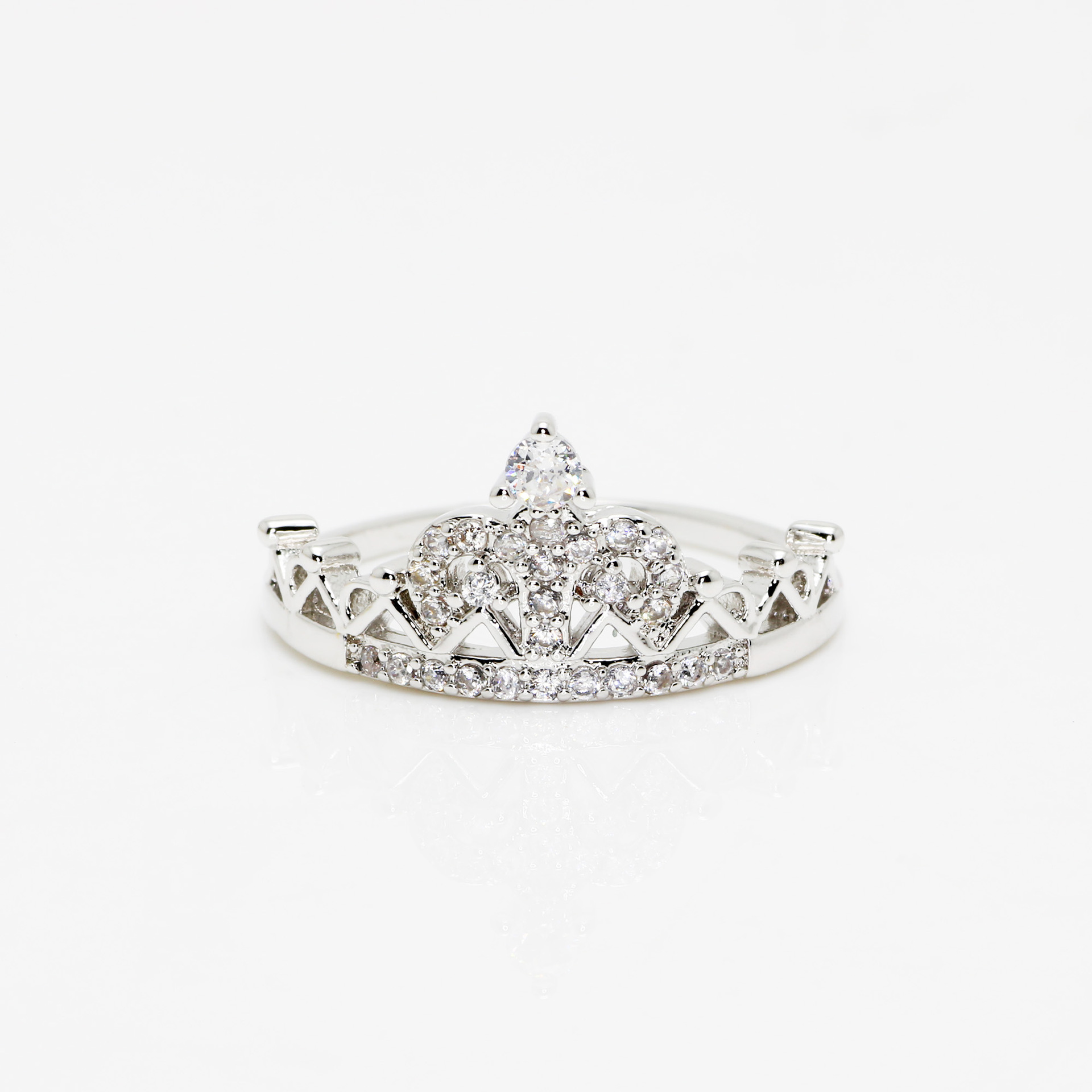 Crown-style zircon ring with rose gold or platinum finish - Product view 2