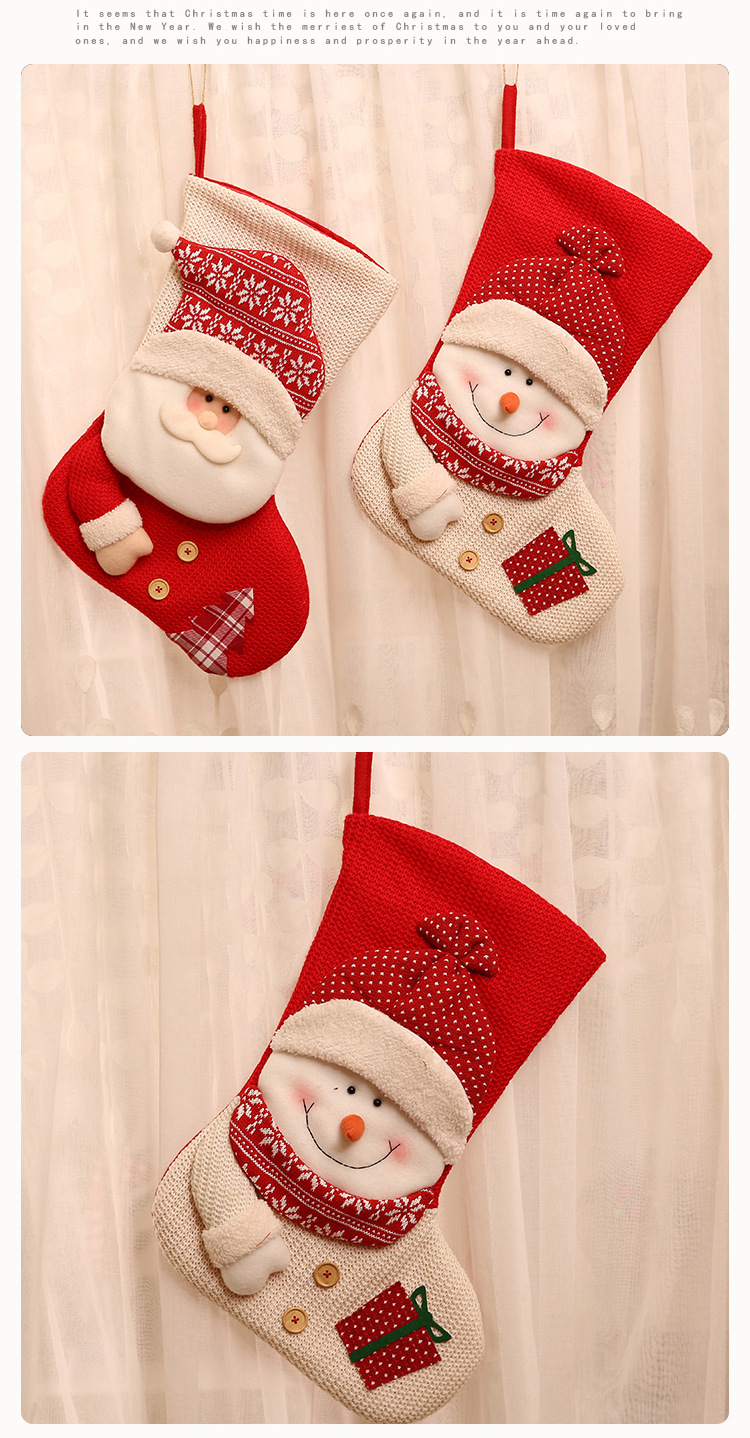Large Red White Knitted Christmas Stocking Santa Claus Fireplace Decor Socks Xmas Gift Bags Candy Holder Decor For Home - Product detail 1 Large knitted Christmas stocking in Santa Claus or Snowman design - Product detail 1