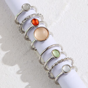 Eight-piece geometric alloy ring set - Main product view