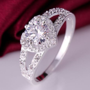 Silver-color heart-shaped promise ring with clear cubic zirconia - Main product view