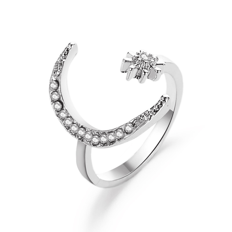 Moon and star open ring with rhinestone detail - Product view 4