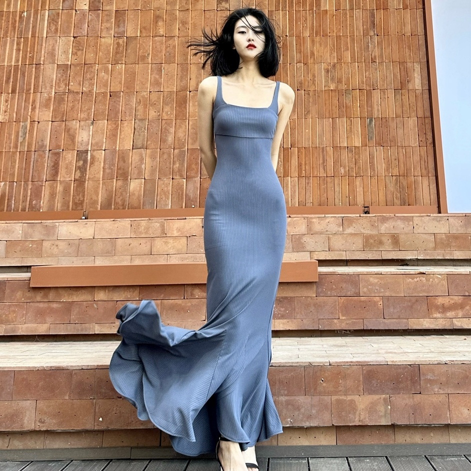 Women’s Chinese-style mid-length sling dress with a fitted fishtail-inspired silhouette - Main product view