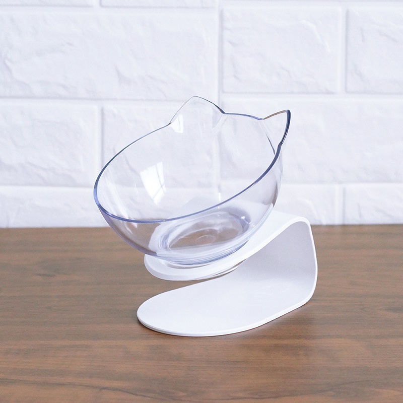 Elevated transparent double cat food bowl with 15-degree tilted opening and anti-skid base - Product view 17