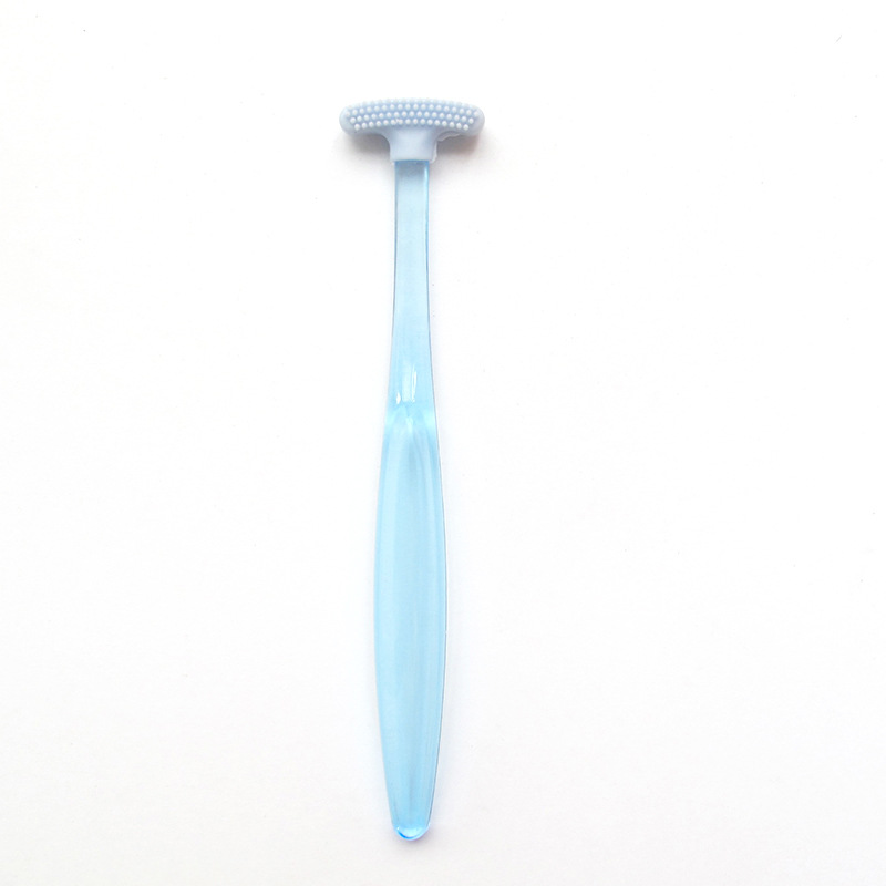 Manual tongue scraper and tongue cleaner in pink and sky blue - Main product view