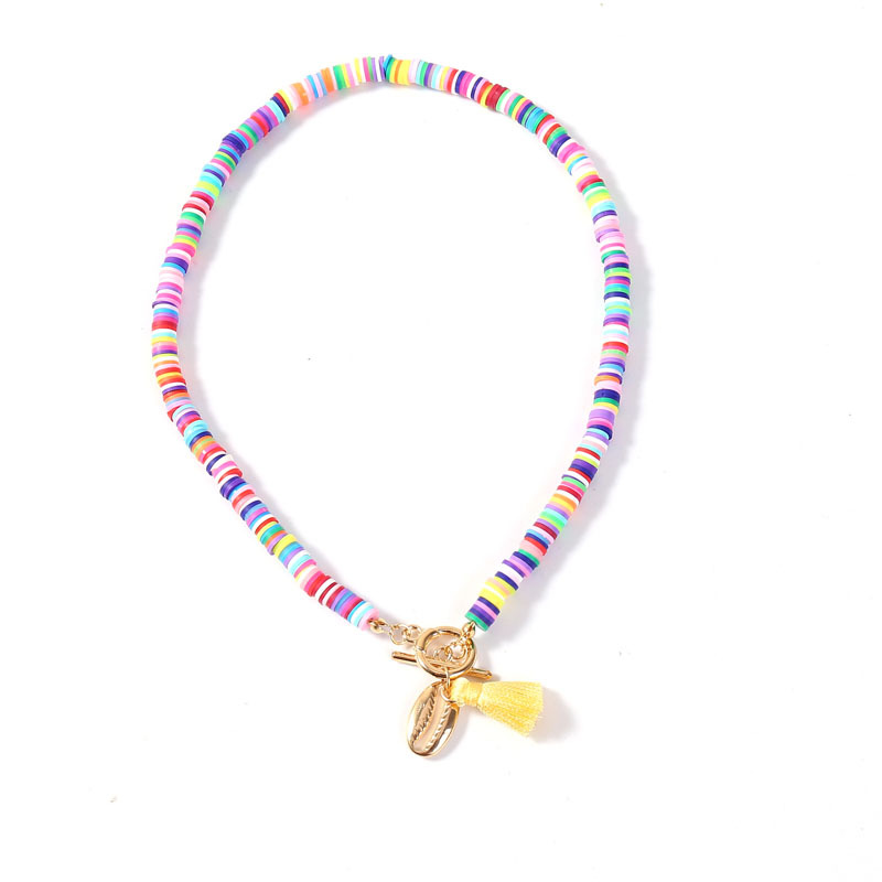 Colorful bohemian shell-style tassel necklace for women - Yellow
