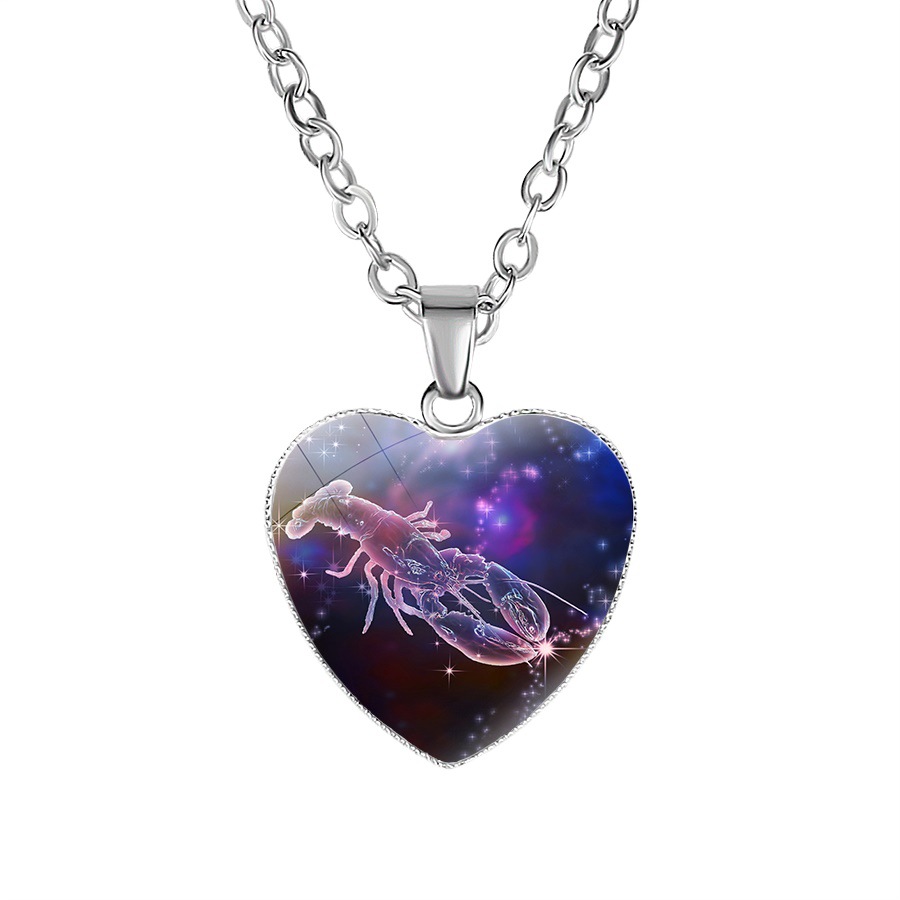 Women’s heart pendant necklace with zodiac constellation design - Product view 3