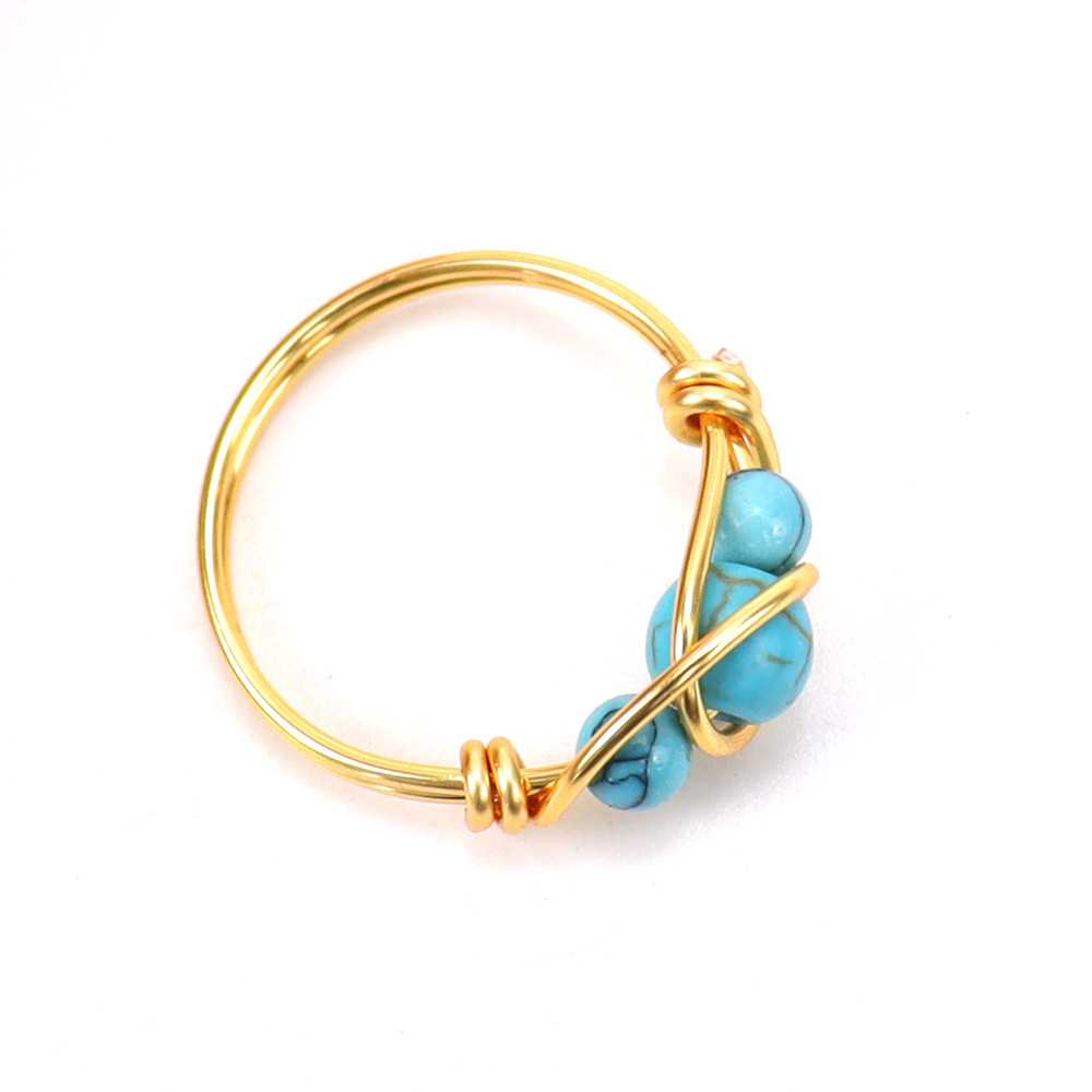 Handmade adjustable crystal bead ring wrapped with copper wire - Product view 7
