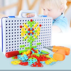 Children’s drill-and-screw puzzle building kit with colorful blocks, drilling board, plastic drill, and screws - Main product