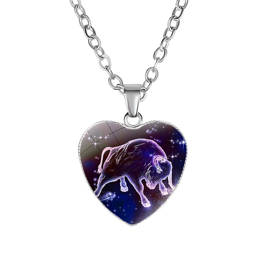 Women’s heart pendant necklace with zodiac constellation design - Product view 4