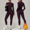 Women's long-sleeve zip-front sports jumpsuit in warm velvet fabric - Main product view