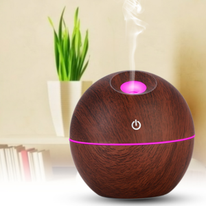 USB ultrasonic aroma diffuser humidifier with wood-look finish and color-changing LED light - Main product view
