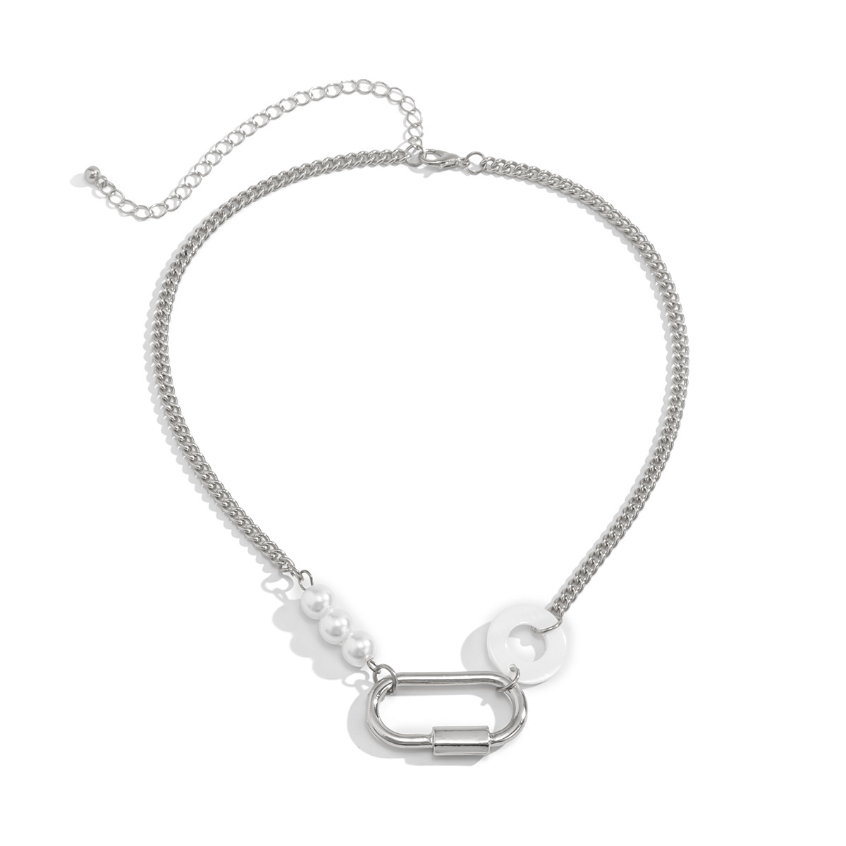Women's geometric single-layer tassel necklace with alloy pendant - White