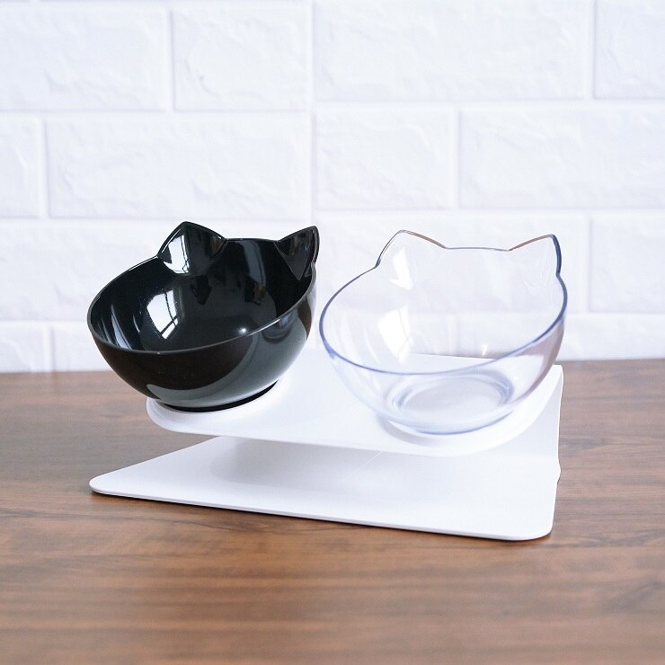 Elevated transparent double cat food bowl with 15-degree tilted opening and anti-skid base - Product view 19
