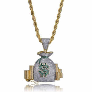 Hip-hop money bag pendant necklace in gold or white - Main product view